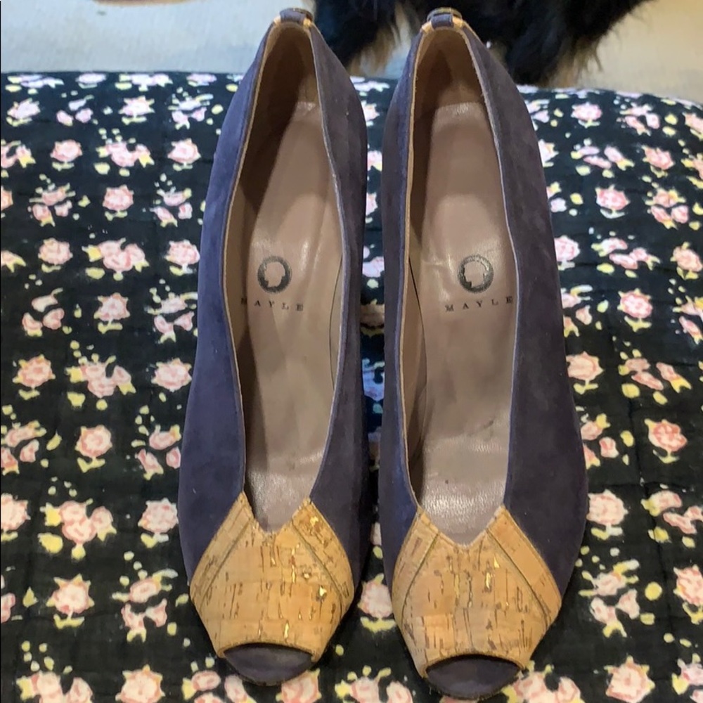 Mayle Navy Suede and Cork Heels